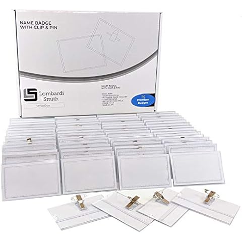 OfficeGear Namensschilder (110 Stück), Namensschild-Halter mit Klammer und Nadel inkl. Einlage Hochwertige ID-Tags für Konferenzen, Firmenveranstaltungen, Networks, Schulversammlungen, 90mm x 54mm Cover