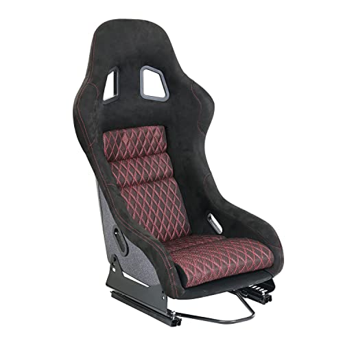1 Piece Racing Seat With Double Sliders And L Bracket, Fiber Glass Back, Racing Bucket Seat Recommended For 4-Point Seat Belt Harnesses, Not Adjustable #TOP3