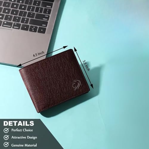 Image of VEMILIO Vegan Leather Wallet for Men with ID Window, Coin Pocket, Zipper Pocket & Multiple Card Slots | Bi-Fold Gents Purse with Currency Compartments | Slim Stylish Men's Wallet (Brown)