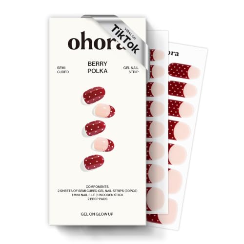 Image of ohora Semi Cured Gel Pedi Strips | Red, Art, Dot | N Berry Polka