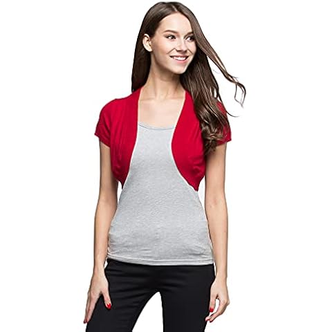 Sofishie Trendy Short Sleeve Shrug Open Cardigan - Red - Small Cover