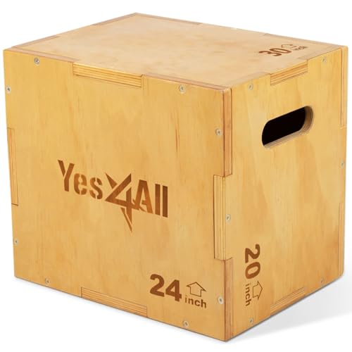 Yes4All 3 in 1 Wooden Plyo Box, Plyometric Box for Home Gym and Outdoor Workouts - 30x24x20', SGQ6