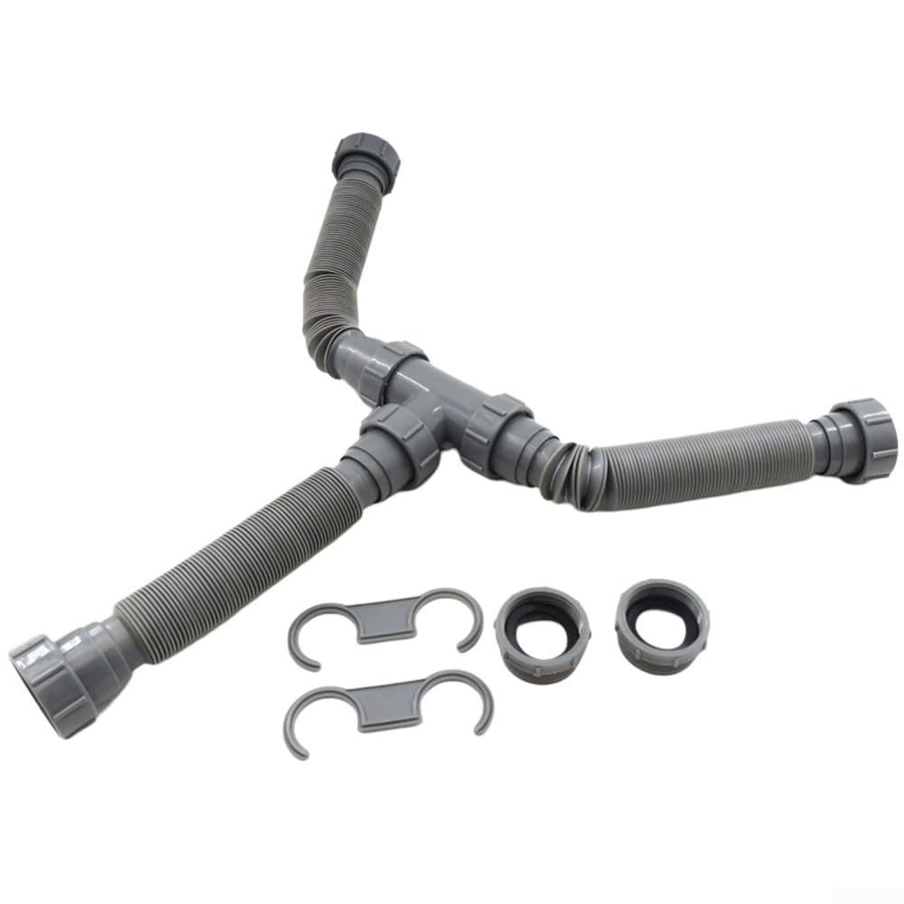 Kit de drenaje de doble fregadero, manguera de drenaje flexible, diseño PTrap, con sellos para un ajuste seguro en cualquier espacio, fácil de instalar y solut a prueba de fugas