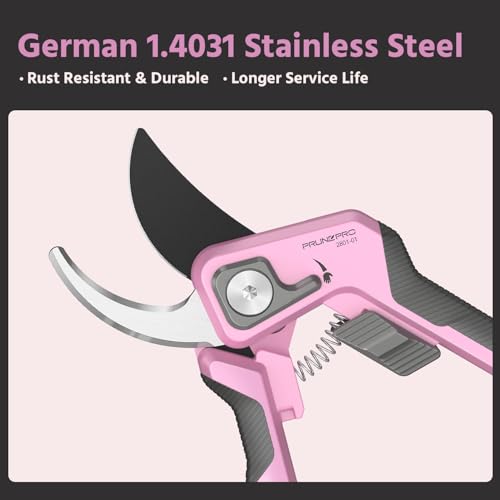 Image of PrunePro Pruning Shears for Gardening Professional Bypass Hand Pruner Up to 1 Inch Cut Capacity Sharp Stainless Steel Blade Garden Scissors Plant Flower Garden Clipper Pink 1 Pack