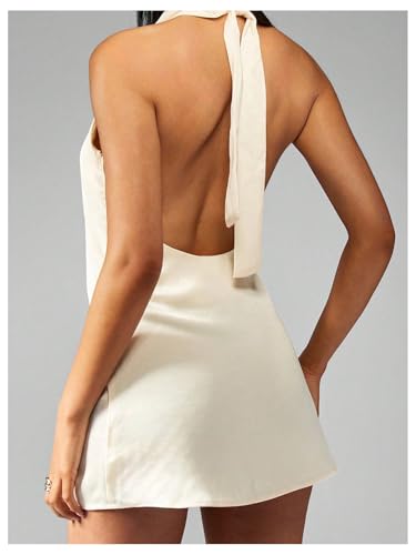 Image of SOLY HUX Women's Satin Halter Mini Cocktail Party Dress | Tie Backless, Criss Cross