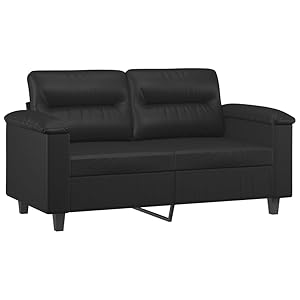 vidaXL Sofá de 2 Plazas, Asiento con Reposabrazos Respaldo, Sillón de Descanso Televisión, Sofá Tapizado para Salón, Cuero Sintético Negro