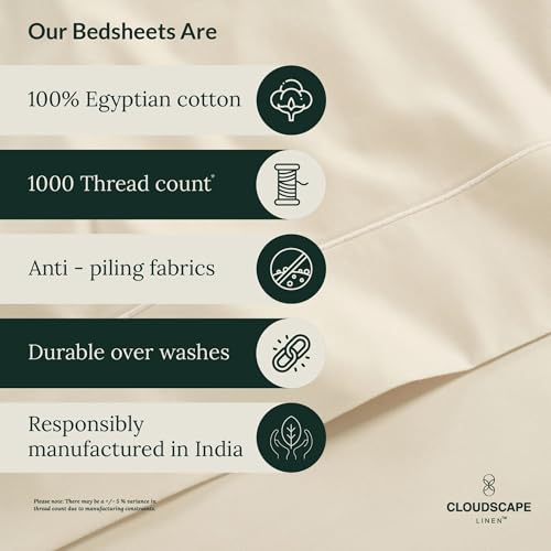 100% Egyptian Cotton Sheets Full Size, 4 Pieces Luxury Bedding Set, 1000 Thread Count Egyptian Cotton,Hotel Quality, Silky Soft, Breathable and Durable, Deep Pockets up to 17, Ivory