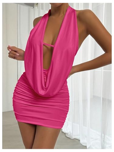 Image of SOLY HUX Women's Sexy Deep V Neck Halter Bodycon Mini Dress Sleeveless Party Club Dresses