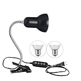 Reptile Heating Lamp and Plant Lamp, Baking Spotlight with Metal Bracket and Adjustable Temperature Switch (with 2 Bulbs)
