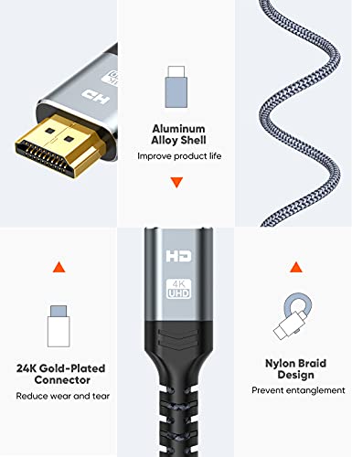 Mini HDMI to HDMI Cable 6FT,Snowkids Mini HDMI to HDMI 2.0 Cord(4K 60Hz,2K 165Hz) Bi-Directional Mini HDMI Male,Nylon Braided,18 Gbps,Support 3D/ARC/HDR/4K/Audio Return