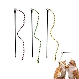 IUHKBH Cat Wands, 3 PCS Colorful Cat String Kitty Teaser Wands with Bell Interactive Kitten Toys for All Breed Sizes