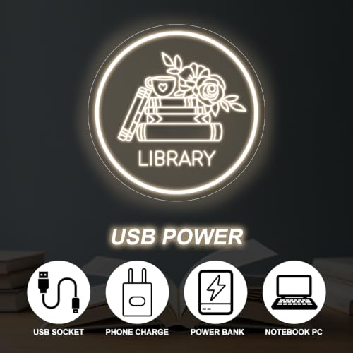Image of Library Neon Sign, Warm White, 13 inchx13 inch