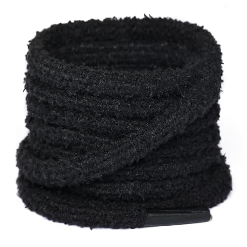 Olukssck 2 Pairs Fuzzy Shoe Laces for Sneakers, Soft Plush Shoelaces for Men, Women & Kids, Black, 55 inch(140cm)