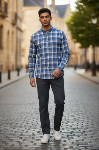 Image of JHABAK'S Cotton Blend Unstitched Checkered Fabric for Men - 2.35m Shirt Piece / 3m Kurta Piece - Width 36 Inches