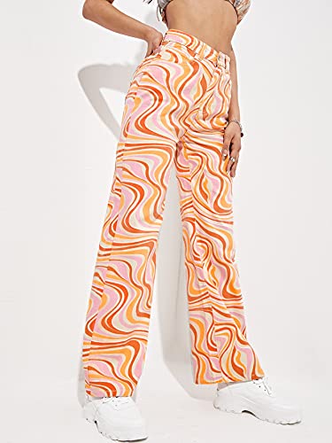 Wdirara Women's High Waisted Wide Leg Print Casual Colorful Pattern Baggy Jeans Denim Pants Multicolored S #TOP3