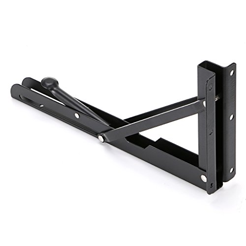 Sumnacon Sturdy Folding Shelf Brackets - Heavy Duty White Metal Triangle Table Bench Folding Shelf Bracket 12 Inch, 2 Pcs Folding Shelf Hinge Wall Mounted, Max Load 132Lb(Black) #TOP4