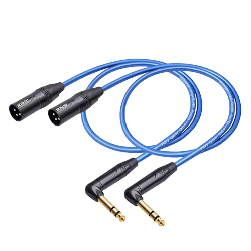 HUALEU 3.3FT Right Angle 1/4 TRS to XLR 3Pin Male Audio Cable,6N OFC+Silver Plated HI-END Audio Cable,Right Angle 6.35mm TS to XLR Male for Micphone Mixer Active speakers-2Pack