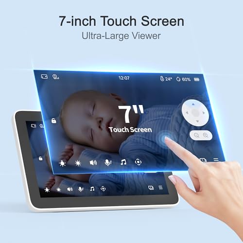 Simsky Video Baby Monitor with 2× 4MP Camera, 7\" HD Touch Screen WiFi Smart Audio Monitor, 6X Optical Quality Zoom, App Remote Access, AI Tracking, Intelligence Detection, 32GB Local Storage