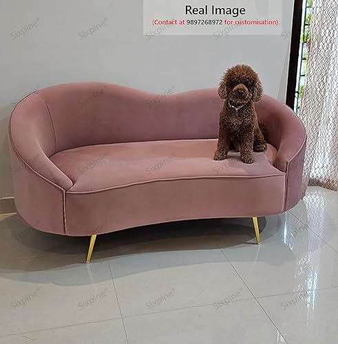 Image of Rosewood Luxury Curved Sofa in Premium Velvet-Fabric | Solid Wood Structure | High Density Foam | Sturdy Golden Legs | Comfortable & Stylish Couch for Modern Living Room (Rose Pink, 2 Seater)