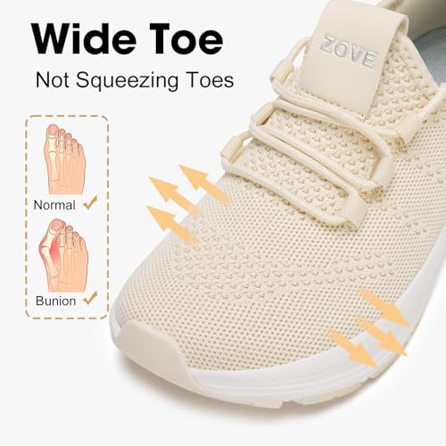Image of ZOVE Wide Toe Box Shoes Women Extra Wide Width Sneakers Ultra Light Road Running Shoes Non-Slip Tennis Sneakers Breathable Walking Athletic