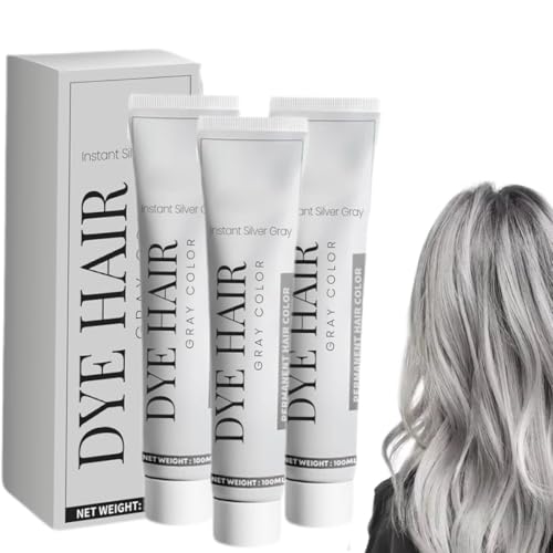 Crema Tinte para Cabello Gris Natural,Tinte para Cabello Plateado, Tinte para Gris Claro Plateado Unisex,Crema Tinte Natural de Larga Duración, Instantáneo No Dañino para (3 piezas)