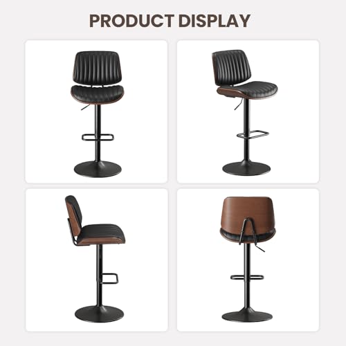 Image of MALOL Bar Stools Set of 1, Adjustable Counter Height Bar Chairs 26 inch-34.5 inch with Swivel & Footrest, Modern Faux Leather Barstools for Kitchen Island, Dining Room,Pub,Black