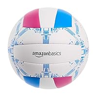 Amazon Basics freizeit volleyball für drinnen und draußen, für fitnessstudio, gras, strand, Größe 5, weiss/blau/pink