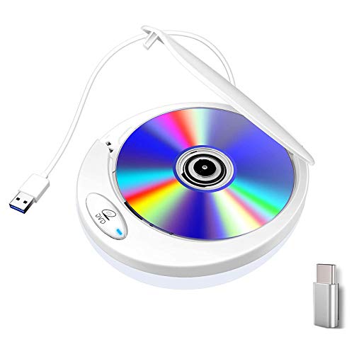 External DVD Drive USB 3.0, Dainty Portable CD DVD +/-RW Drive Slim DVD/CD ROM Rewriter Burner Writer, High Speed Data Transfer for Laptop/MacBook/Desktop/MacOS/Windows10/8/7/XP (White silver) (white)