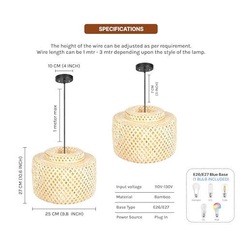 Image of Habere India-All the Cultures Fabricating India Bamboo Pendant Lamp | Boho Lampshade | Cane Lamp Shade | Bamboo Hanging Lamps (Diameter 30 CM, Height 30 CM)