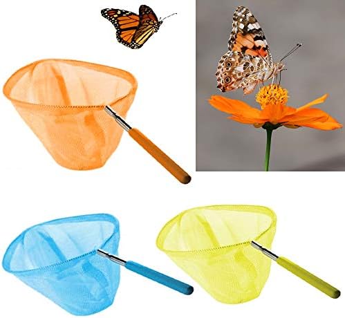 Bug Catching Net 34" Extendable Butterfly 8" Round Telescopic Insect Cage Yellow