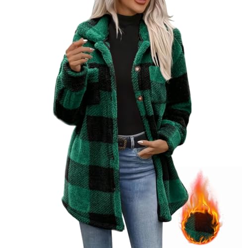 Plaid Sherpa Jacket Women Button Fleece Shacket Casual Fall Winter Outdoor - image 2