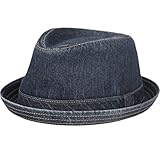 Men's Casual Vintage Style Washed Cotton Fedora Hat (US, Alpha, Small, Medium, F2232DENIM Blue)