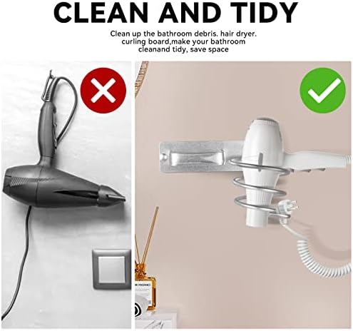 YUET Hair Dryer Holder Hairdryer Station Wall Mounted Spiral Shelf Bracket Stand Hanger Straightener Organizer Blow Storage with Holes Rack For Bathroom Aluminum Professional Silver