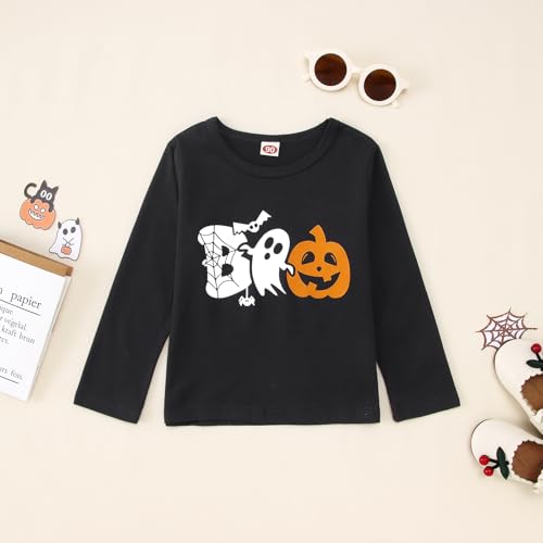 Toddler baby Girl Halloween Outfit Cute Boo Ghost Pumpkin Long Sleeve Shirt Stripe Bell Bottom Pants Fall Clothes Set2