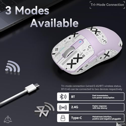 Image of ATTACK SHARK X3 Wireless Gaming Mouse, 49g Bluetooth /2.4G /USB-C Ergonomic Computer Mouse, PAW3395 26K DPI Sensor, 200h Battery Life, Programmable Buttons, Gaming Accessories for PC /Laptop /Mac
