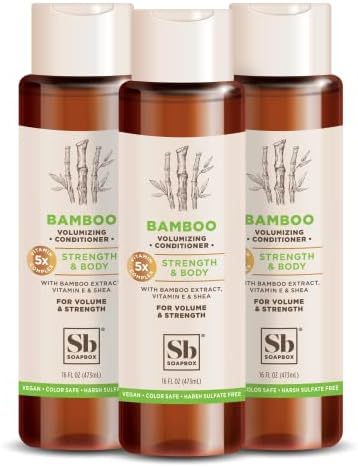 Soapbox Bamboo with Shea Butter Conditioner, Volumizing, Vegan, Color Safe, Sulfate & Silicone Free Hair Conditioner - 16oz, Pack of 3