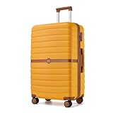 Kono Expandable 28 Inch Luggage with Spinner Wheels, Large Checked Luggage with TSA Lock, Lightweight & Anti-Scratch PC+ABS Hardshell Travel Suitcase, Yellow/Brown