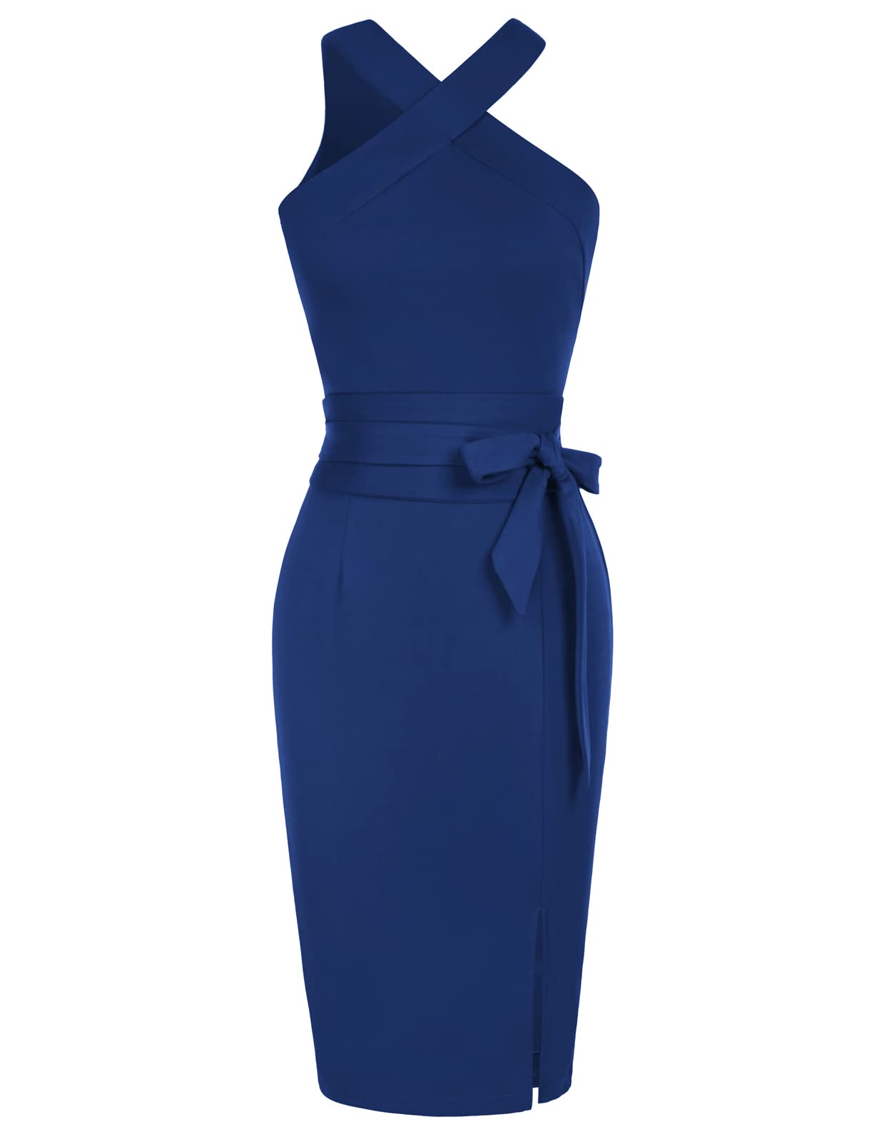 GRACE KARINWomen's Halter Neck Bodycon Dresses Summer Sleeveless Belted Slit Cocktail Midi Sheath Party Dresses