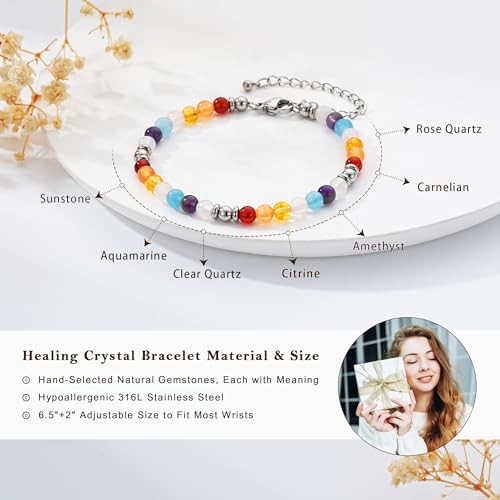Image of Zocomi Natural Healing Crystal Bracelet for Women, Anxiety Relief Triple Protection 7 Chakras Jewelry Gift for Friends Daughter Mom