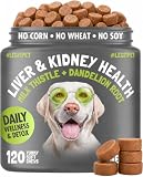 Liver & Kidney Support for Dogs Detox Natural Supplement with Milk Thistle Dandelion Root Turmeric Curcumin Hepatic Support Treats for Canine Liver Function, Immunity & Digestion 120 Soft Chews
