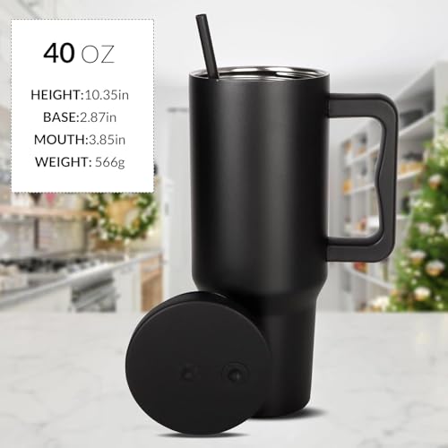 Image of SKDBPM Personalized Stainless Steel Tumbler with Handle, 1200ml Capacity, Black Insulated Travel Mug with Straw, Custom Name Design (Black (3rd Generation))