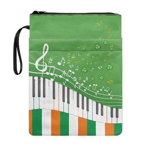 ZIATUBLES - ZIATUBLES Pochette de transport légère sur le thème de la Saint-Patrick avec corde portable pour adolescents et adultes - Cadeau idéal pour les amateurs de livres, drapeau irlandais, note de musique,