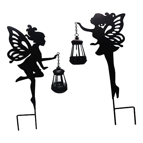 Wernfale 2Pcs Metal Fairy Solar Light Outdoor Black Yard Decorations for Lawn,Patio,Courtyard