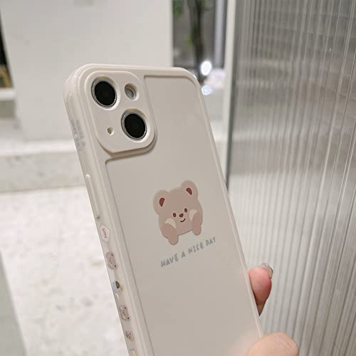 Ownest Compatible For Iphone 14 Case Cute Painted Design Brown Bear With Cheeks For Women Girls Fashion Slim Soft Flexible Tpu Rubber For Iphone 14-Beige #TOP6