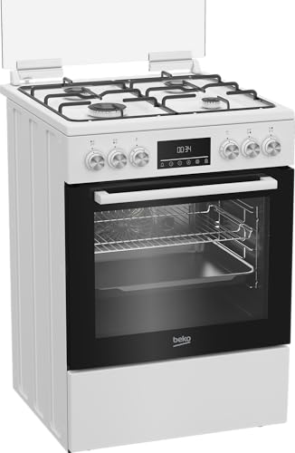 Beko FBM62320WDSL Freistehender Herd, Multifunktionsofen mit Gaskochfeld, 72 l Garraum-Volumen, 4 Kochzonen, 8 Heizarten, Seitengitter, Multifunktionsdisplay, Weiß