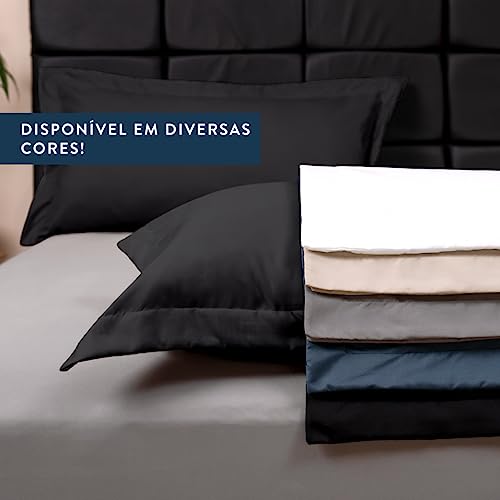 Kit 02 Fronhas Envelope Slim c/ 03 Abas 200 Fios King 90cm x 50cm (Preto)