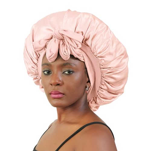 IPEIPBO Large Satin Silk Bonnet for Sleeping Women Blush Pink