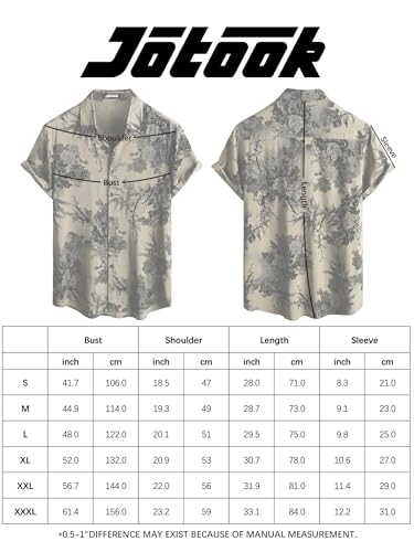JOTOOK Men's Short-Sleeved, Button-Down Hawaiian Shirt, Casual Style, Floral, Beachwear