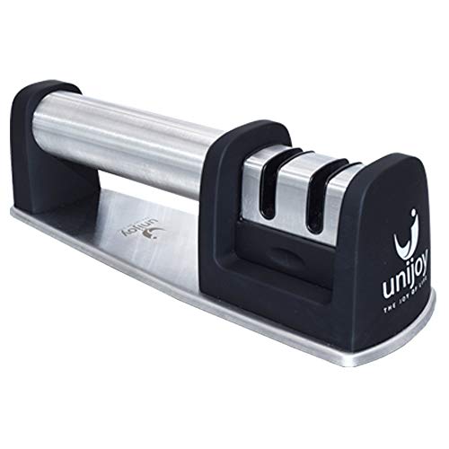 Unijoy UKS01 Kitchen Knife Sharpener with Cut Resistant Glove | 2-Stage Professional Knife Sharpening Kit in Outdoor Camping Military Tactical Survival | Stainless Steel Chef Knife Sharpener