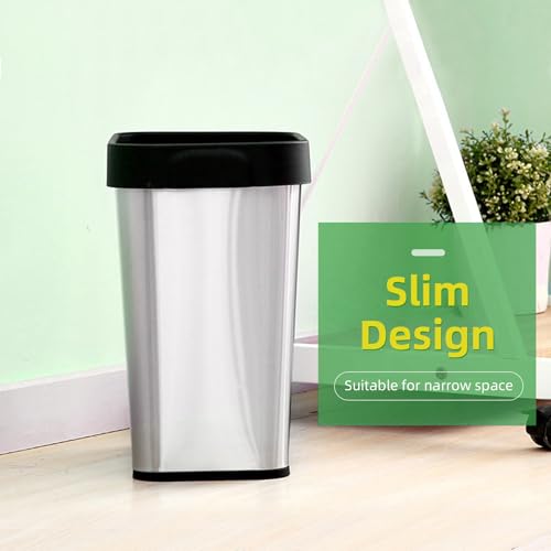 Image of 12 L / 3 Gallon Slim Stainless Steel Trash Can, 8 Inch Wide Small Rectangular Trash Bin 2 Pack, Modern Narrow Garbage Can Open Top, Metal Kitchen Trash Can For Bathroom, Bedroom, Home Office